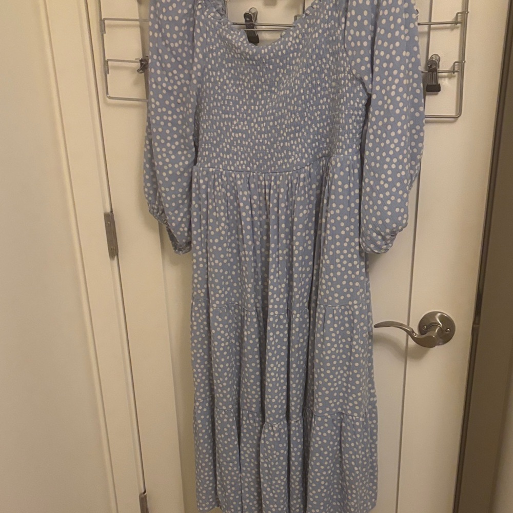 Elegant Blue Polka Dot Mini Dress